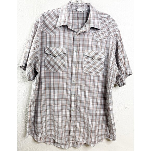 VTG Express Rider XL Western Pearl Snap Short Sleeve Plaid Shirt EUC - Picture 1 of 6